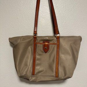 Dooney & Bourke Nylon and Leather Tan and Brown Tote Handbag